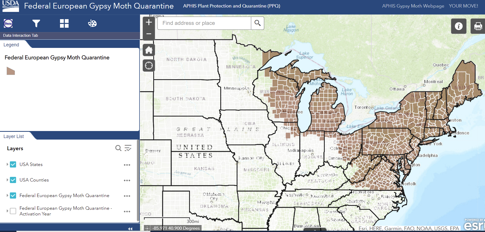 Photo 2 quarantine map of spongy moth